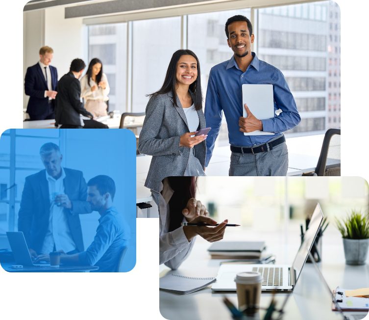 Collage of happy office workers