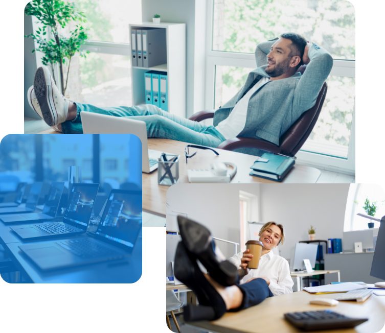 Office workers comfortable at their desks